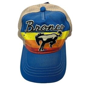 Ford Bronco Trucker Cap One Size Mesh Snapback Blue Hat Patch Sunset Stripe NWT